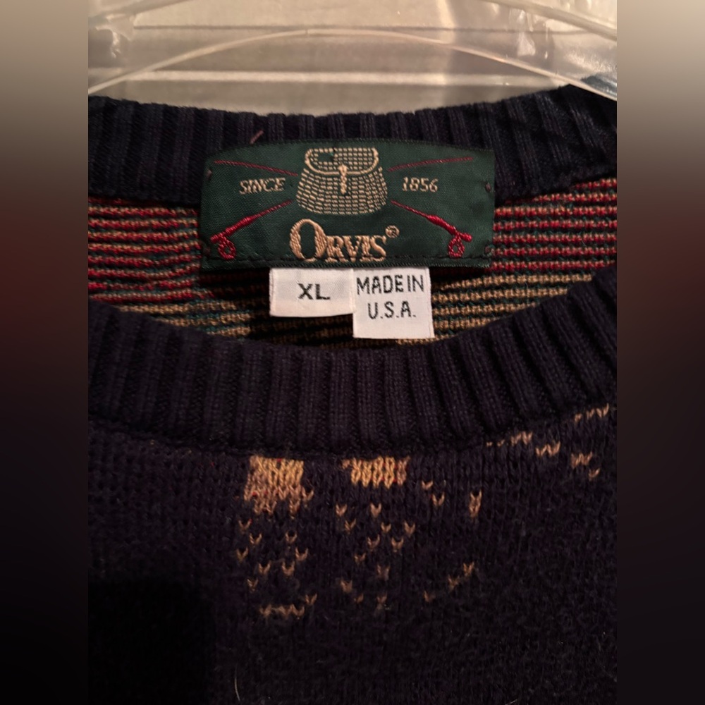 Orvis XL Navy Golf Sweater Men’s Made USA Vintage Fishing Knit - Picture 3 of 9